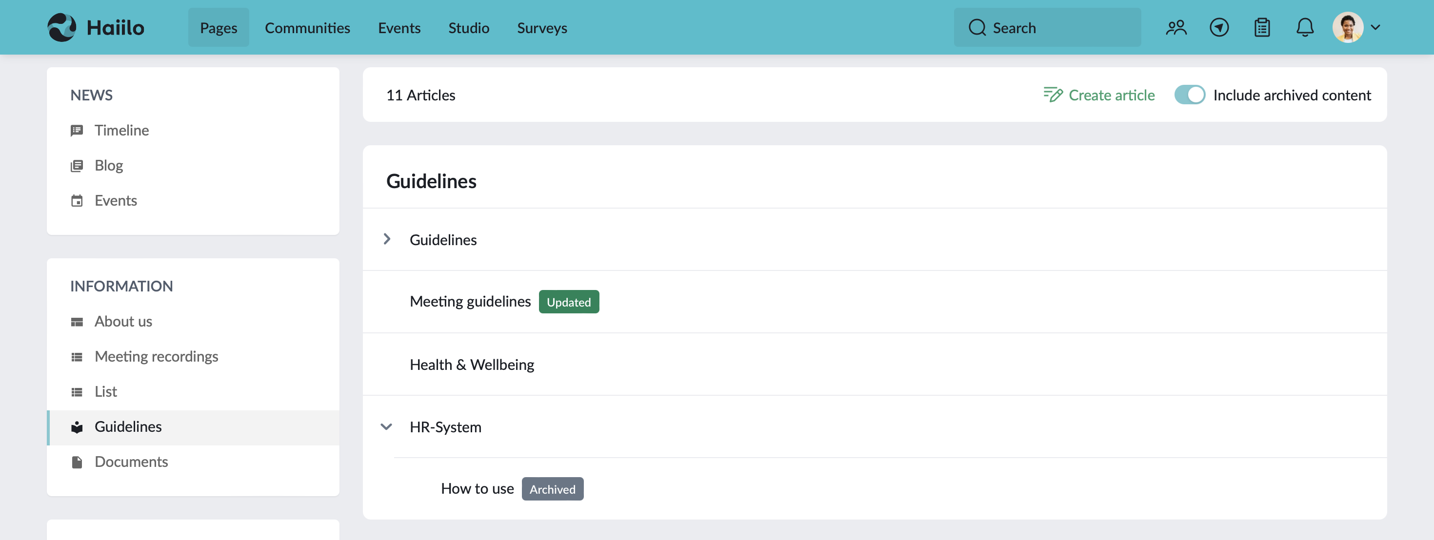 wiki article list with one updated article and one archived article.png