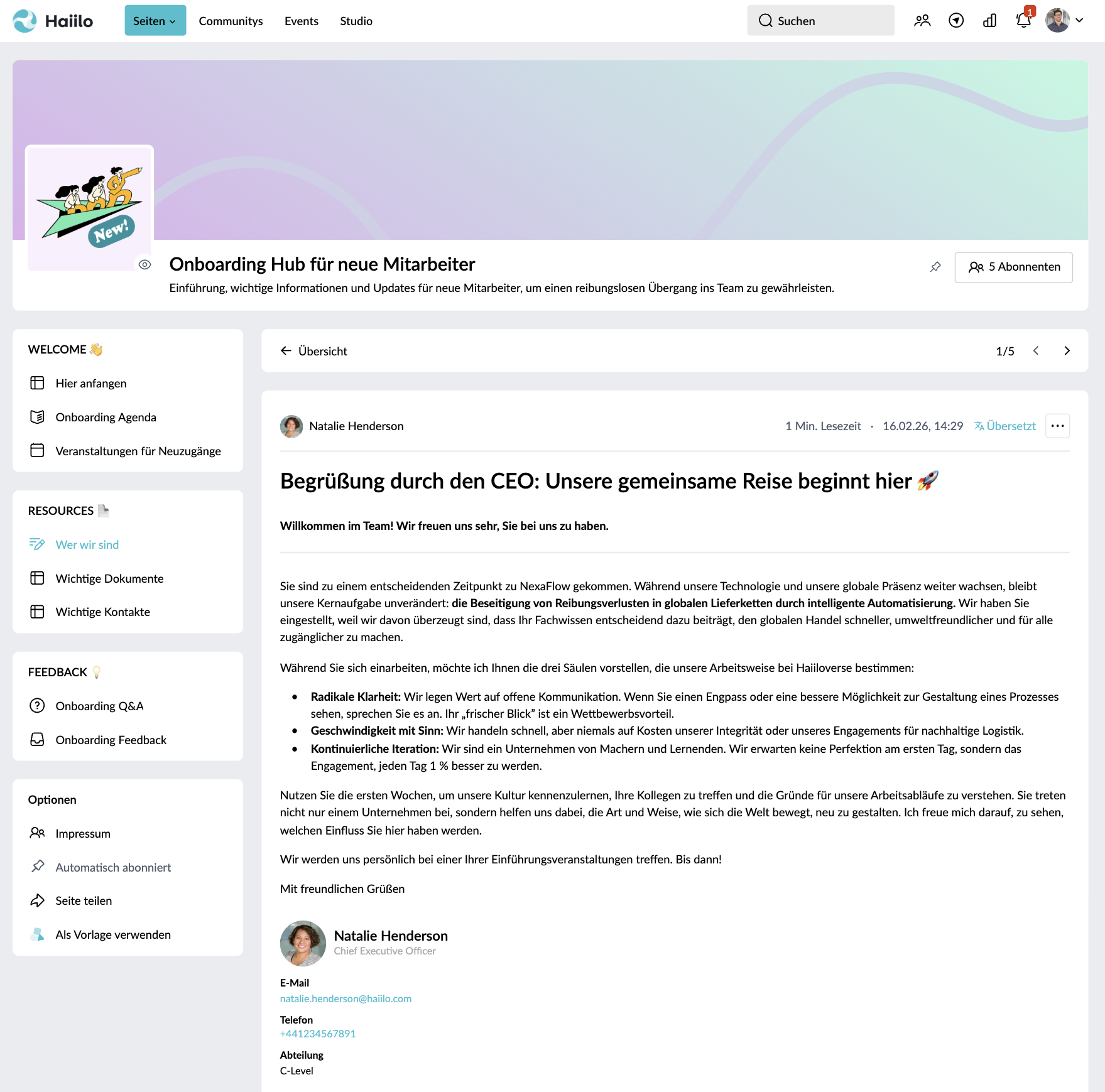 Onboarding CEO Vorstellung