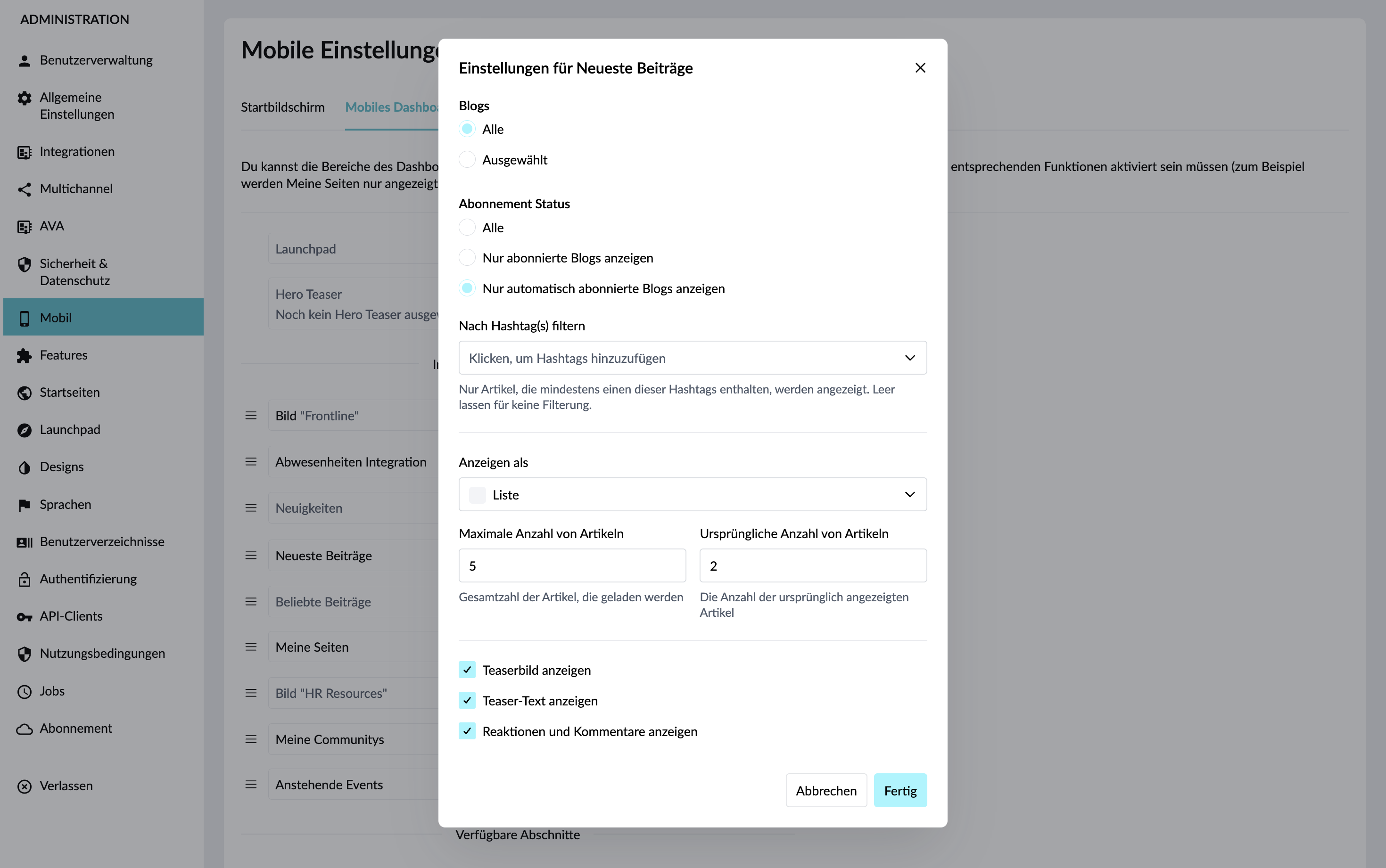Layoutoptionen für aktuelle Inhalte auf dem Mobile-Dashboard.png